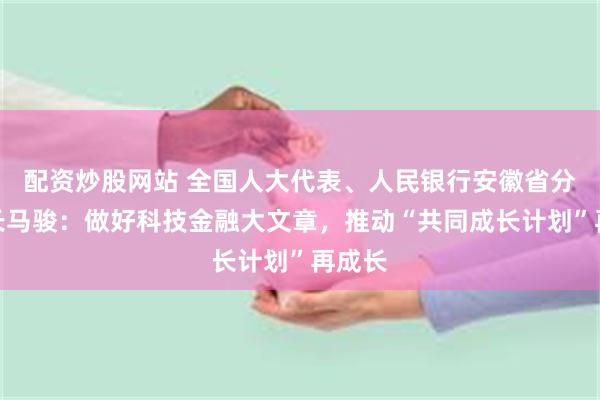 配资炒股网站 全国人大代表、人民银行安徽省分行行长马骏：做好科技金融大文章，推动“共同成长计划”再成长